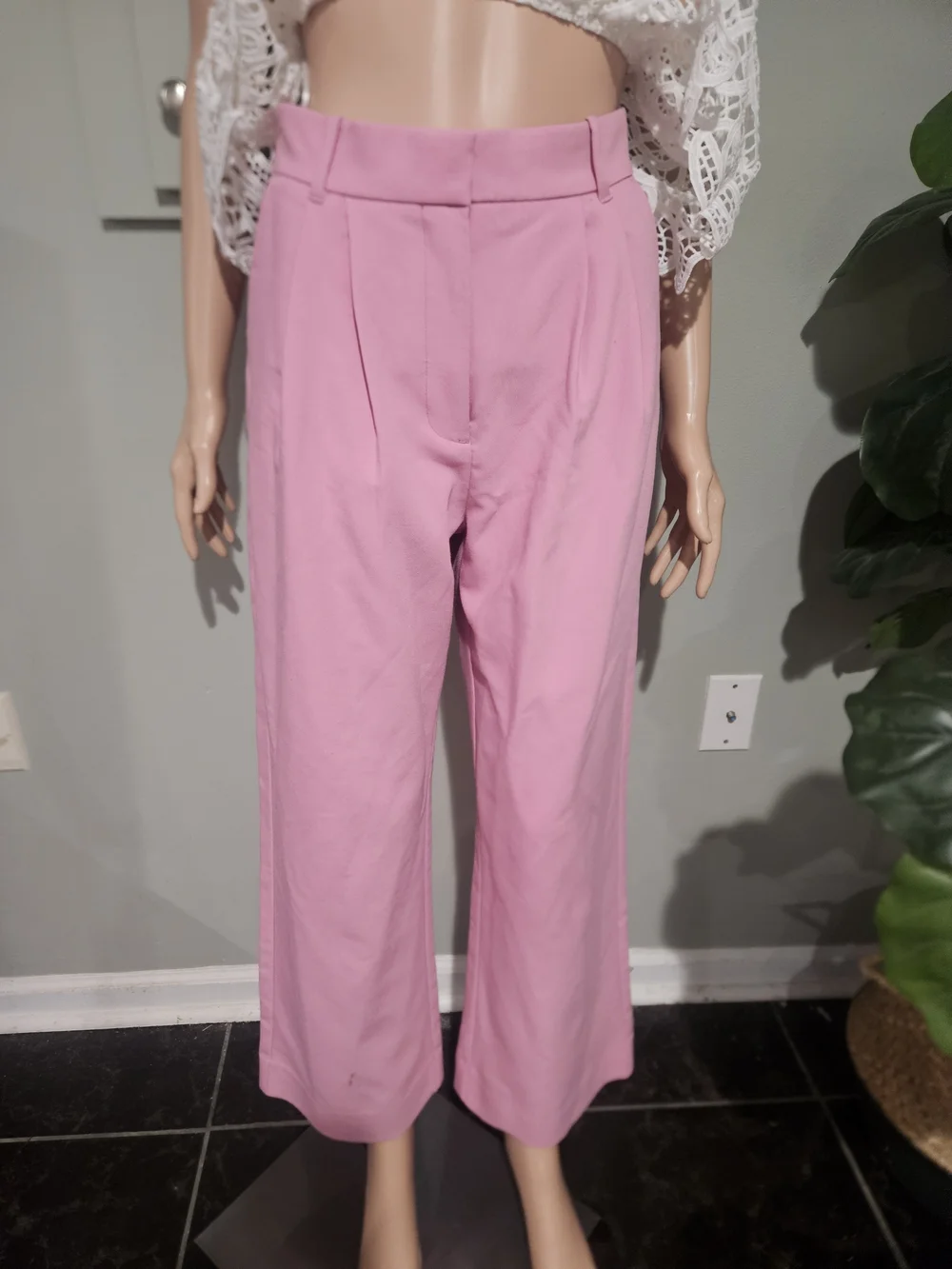 Abercrombie Sloane Pink Wide Leg Trousers High Rise Tailored Pants 27/4 Short - Picture 9 of 16